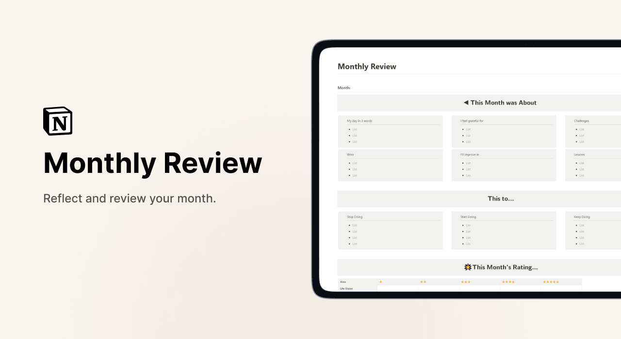 Monthly Review - Notionland Template Gallery